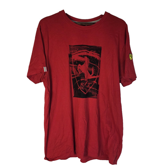 Scuderia Ferrari Formula One M Red Tee Shirt Black Logo SF, Italy Flag on arms - Picture 1 of 12